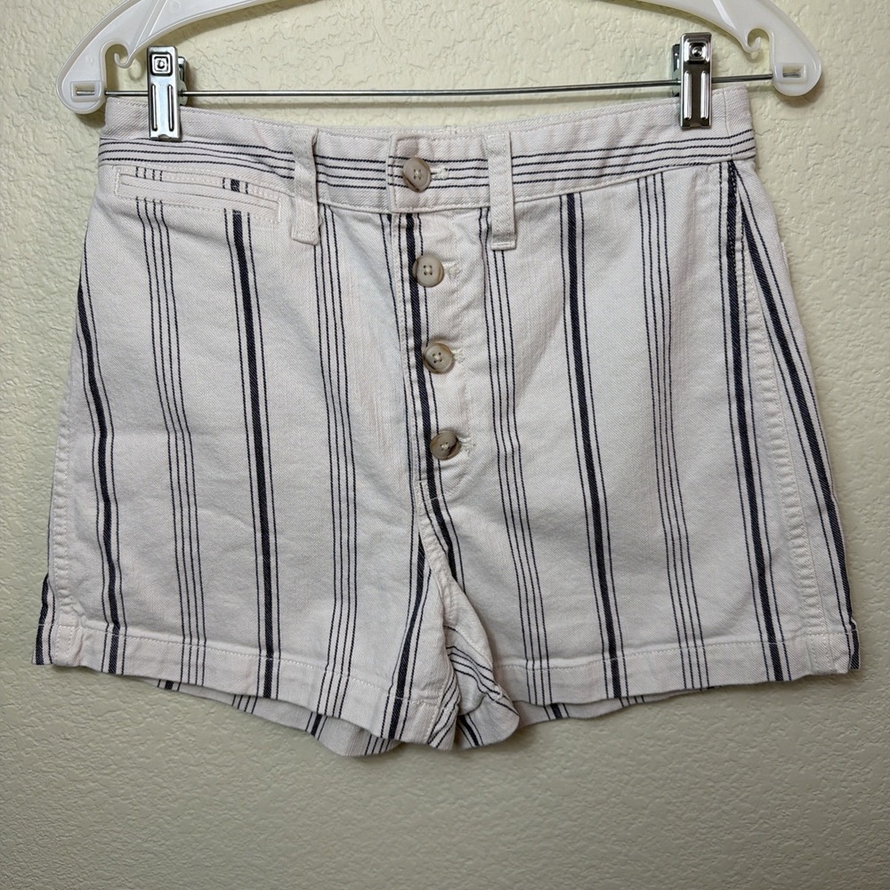 Madewell Emmett Short 28 Women White Blue Stripe Button Fly High Rise AJ521 SP20